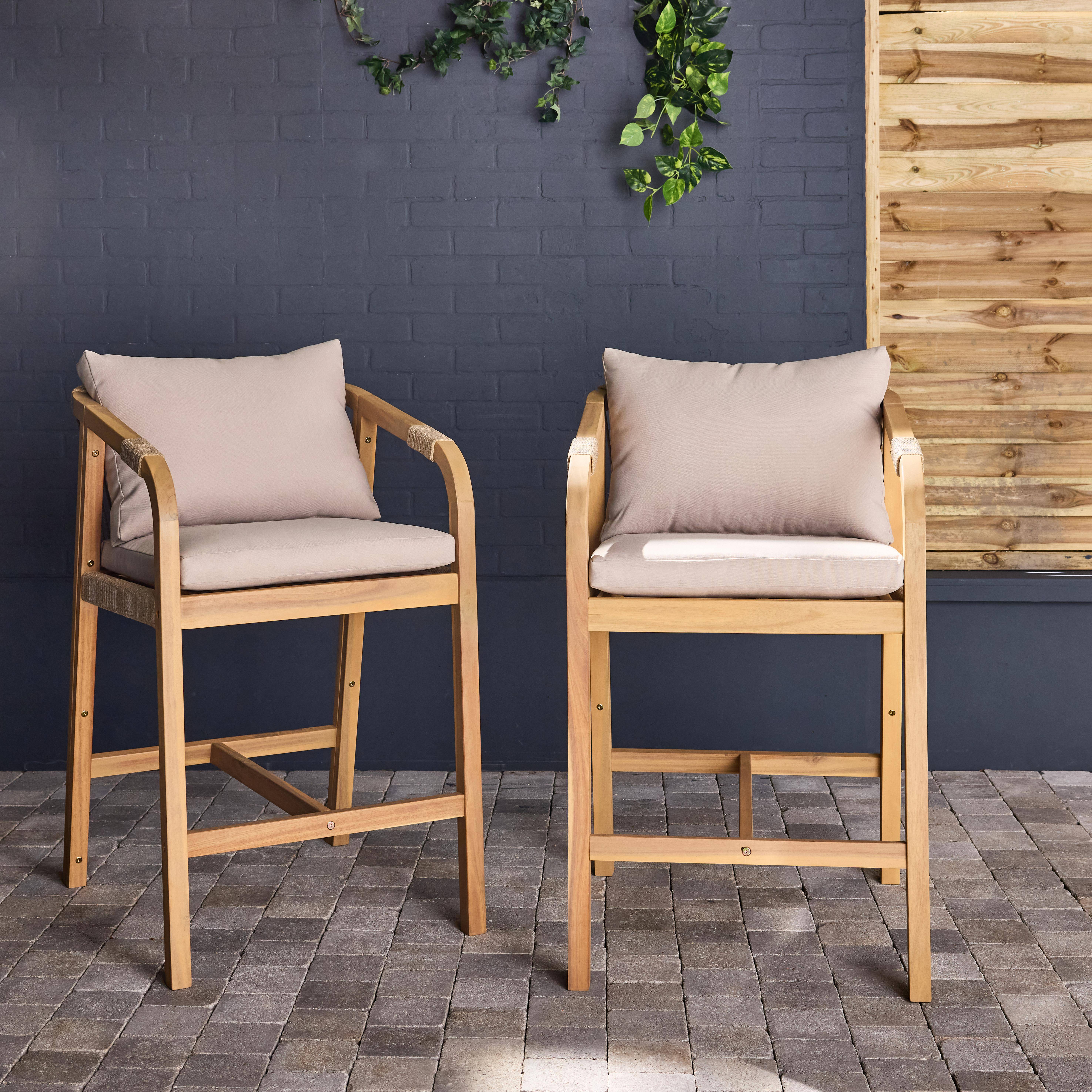 Zahara - Silla de jardín altas de madera de acacia y cuerda, set de 2