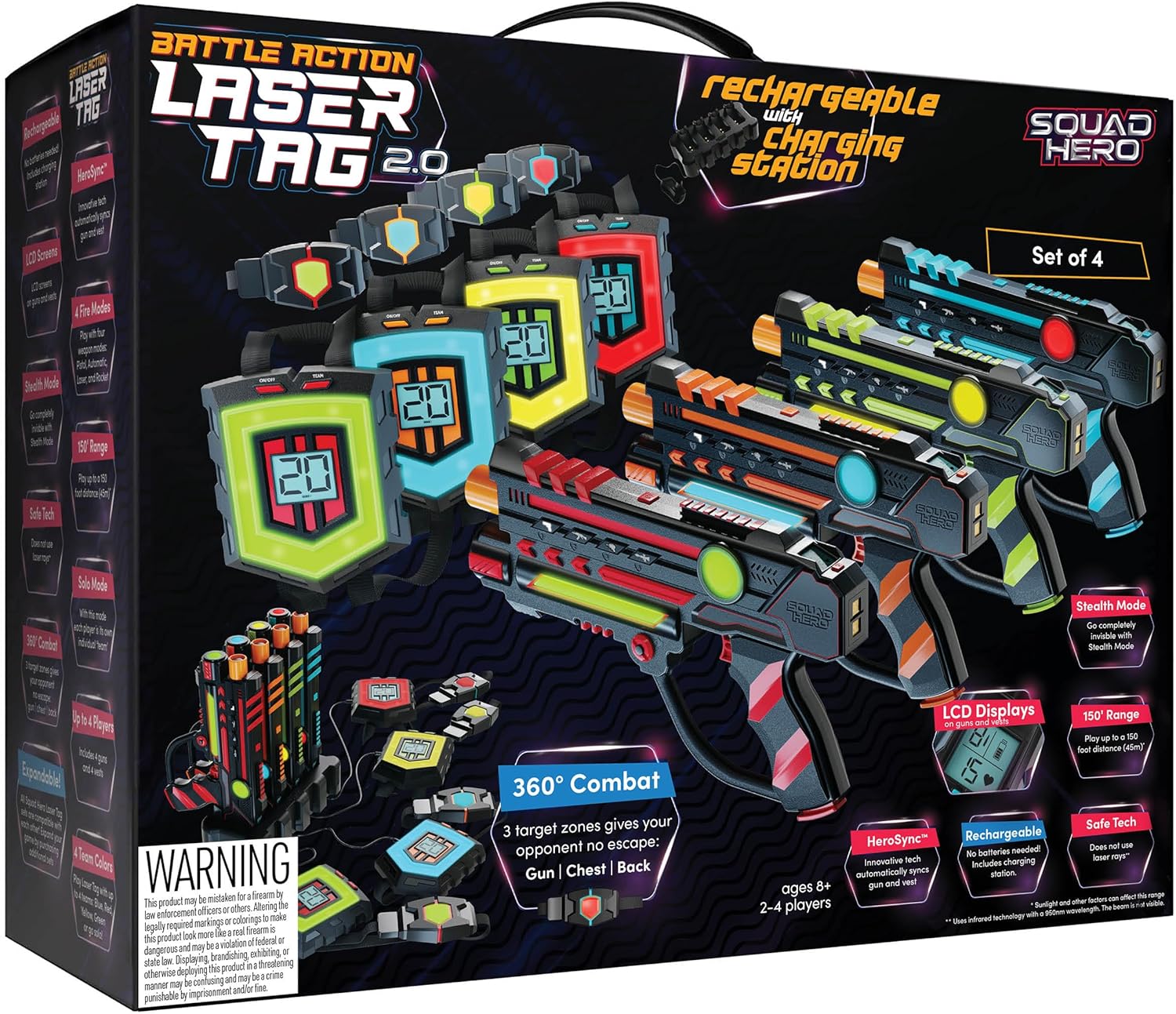 WAYFAIR Squad Hero Rechargeable Laser Tag 360" Sensors + LCDs - Set Of 4 - Gift Ideas For Kids Teens And Adults Boys & Girls Family Fun - Cool Teenage Lazer Group Activity - Teen Gifts Ages 8+ Year Old Boy