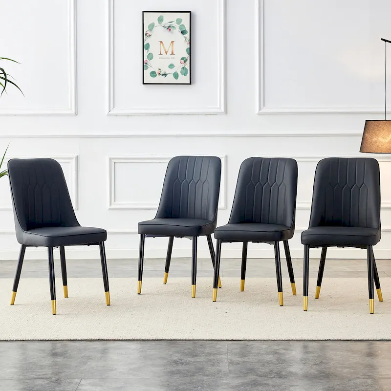 Contemporary Set of 4 Faux Leather Dining Chairs with Cushioned Backrests and Metal Legs – Ideal for Dining Rooms, Living Rooms, and Bedrooms