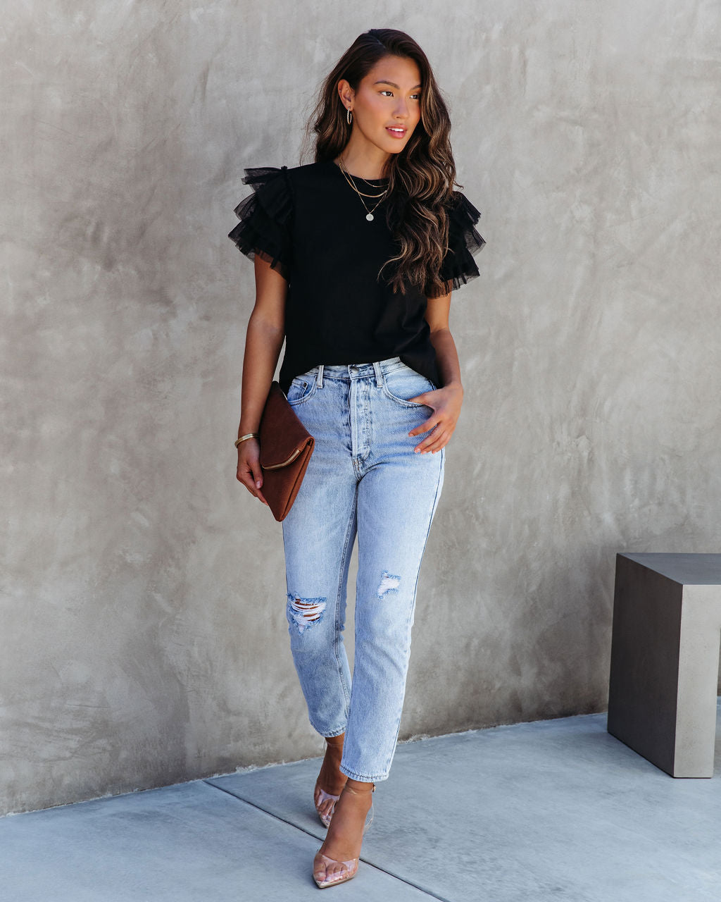 Carey Tulle Puff Sleeve Top - Black - Se7enfashion