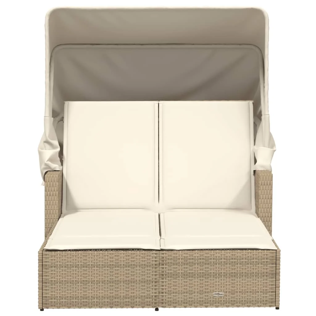 vidaXL Powder Coated Steel Removable Canopy and Cushions Double Sun Lounger, Beige - Image 33