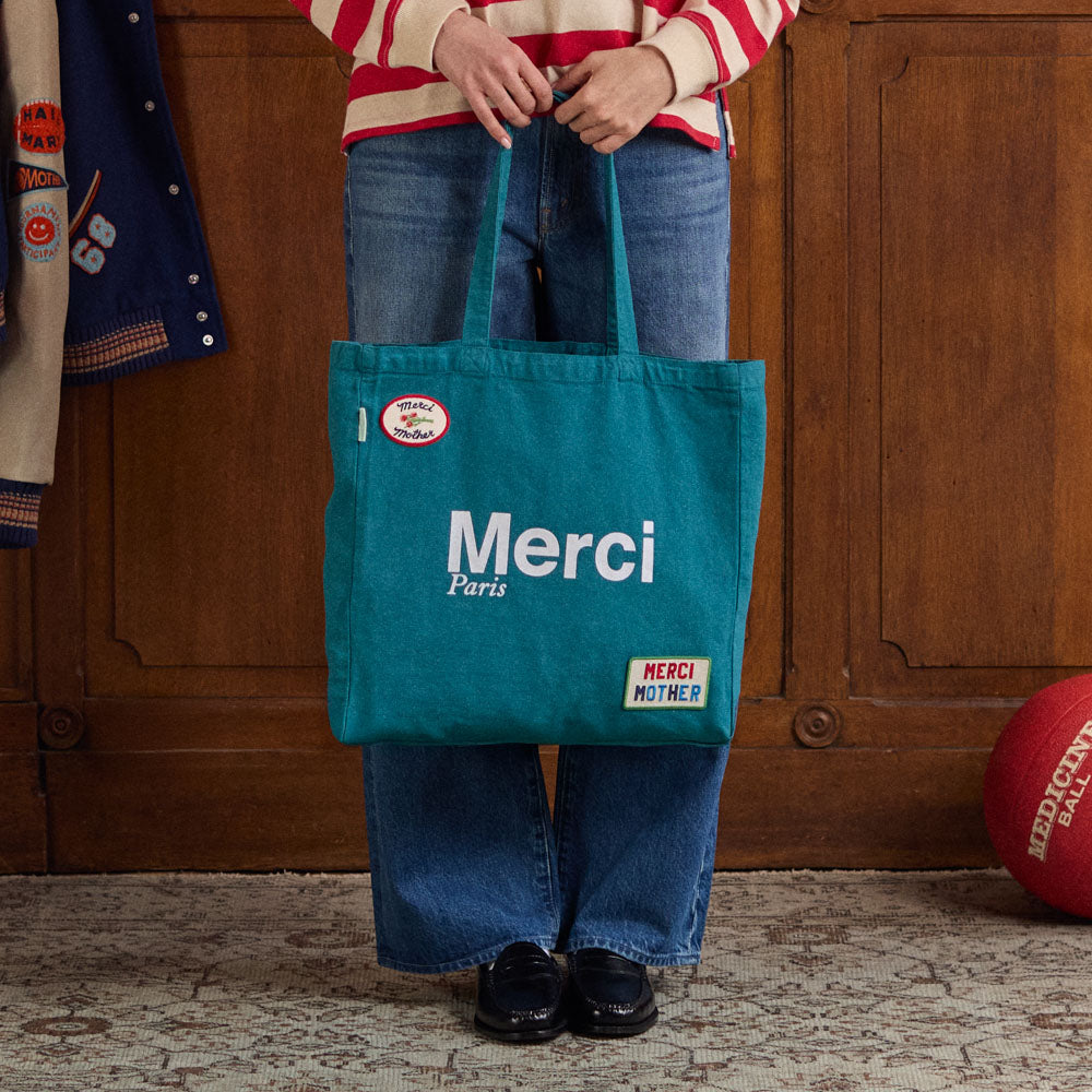Mother x Merci - Totebag - Bleu Canard & Blanc