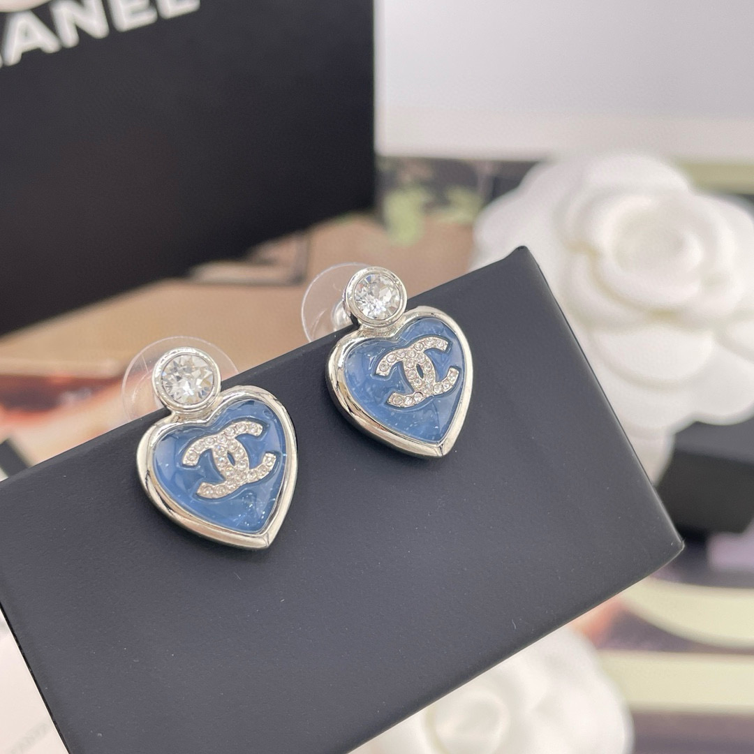 Chanel Blue Love Heart Necklace and Earrings - Original Replica Club