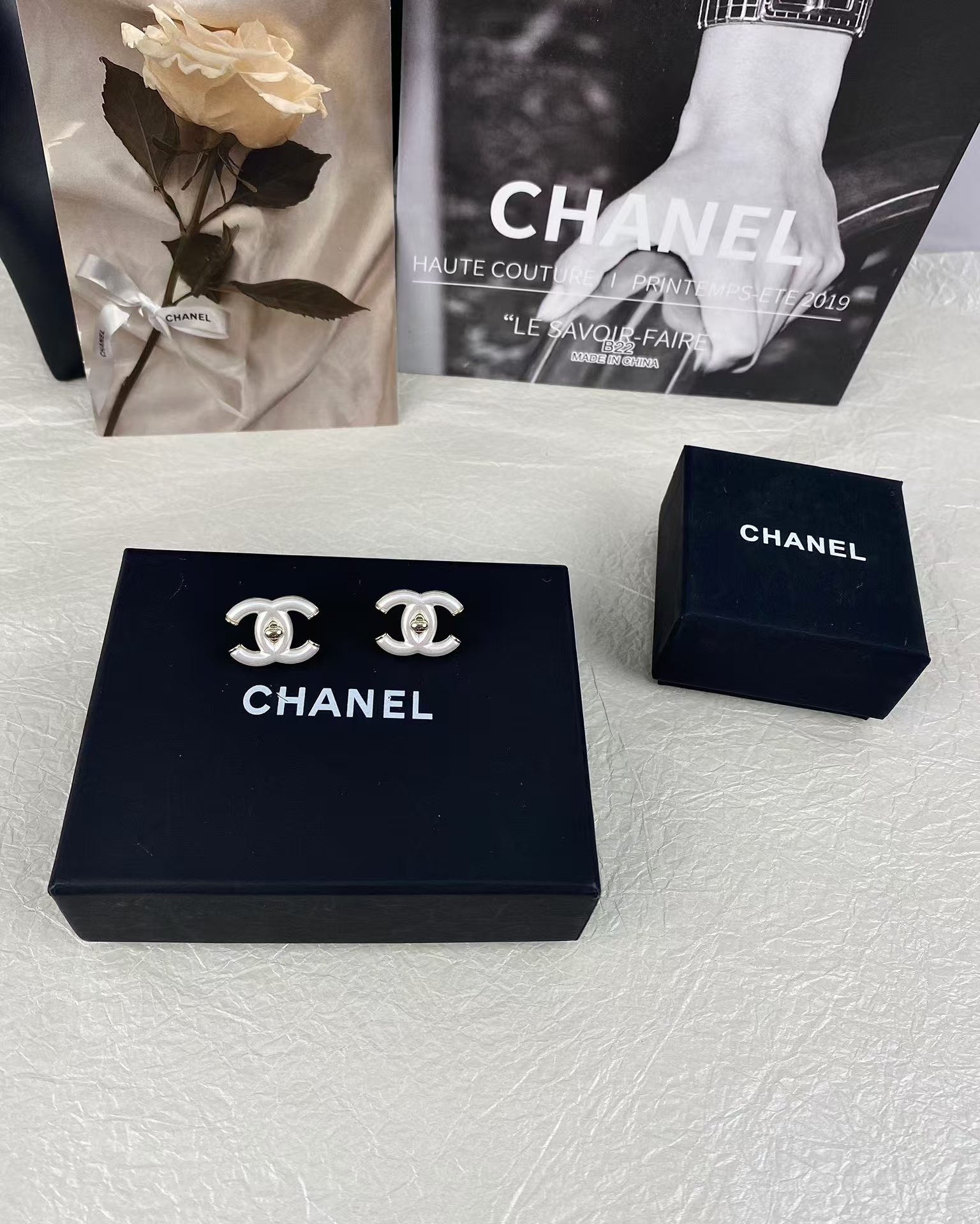 Chanel White Double C Stud Earrings - Original Replica Club