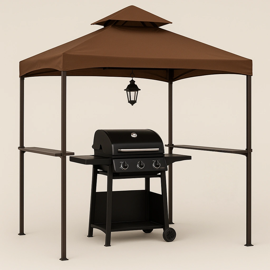 Caseta de barbacoa para jardín exterior con toldo marrón/metal para uso exterior 220 cm x 120 cm x 270 cm
