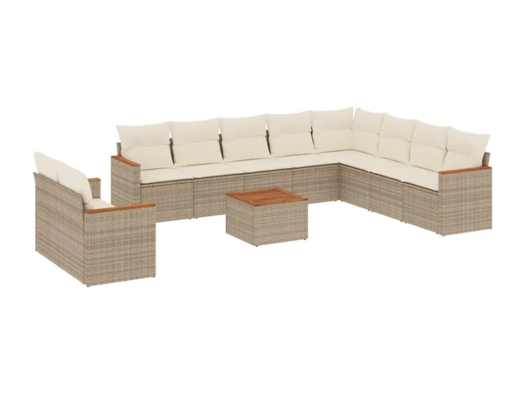 Set de sofás de jardín 11piezas con cojines ratán sintético beige