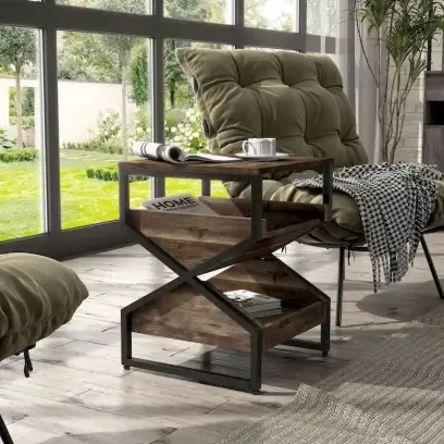 Denhour DH BASIC 17-Inch Metal Industrial End Table with 1 Open Shelf