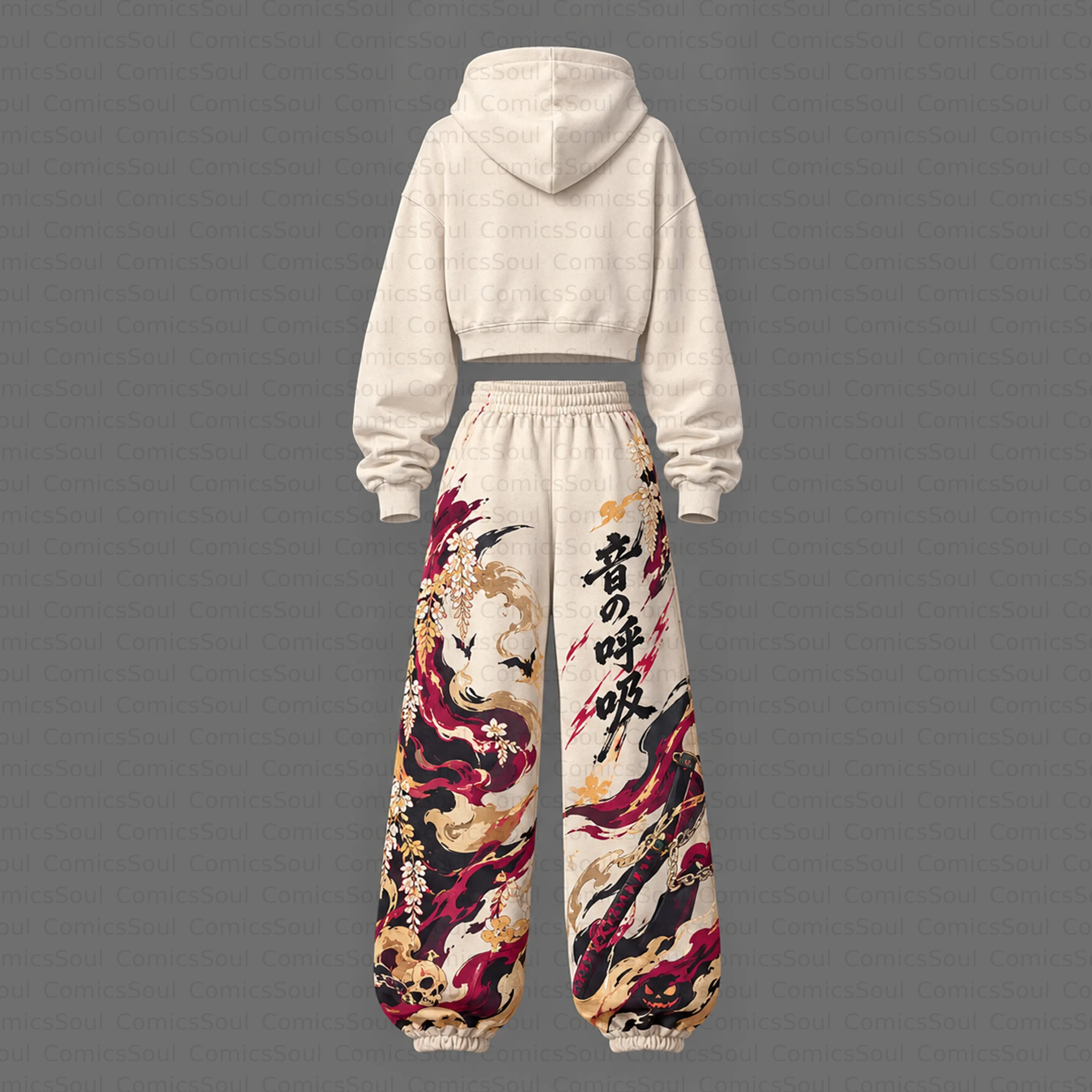 Demon Slayer Cropped Long Sleeve Hoodie & High Waist Jogger Pants Two Piece TeeThreads Sustain the Scene with Custom Apparel