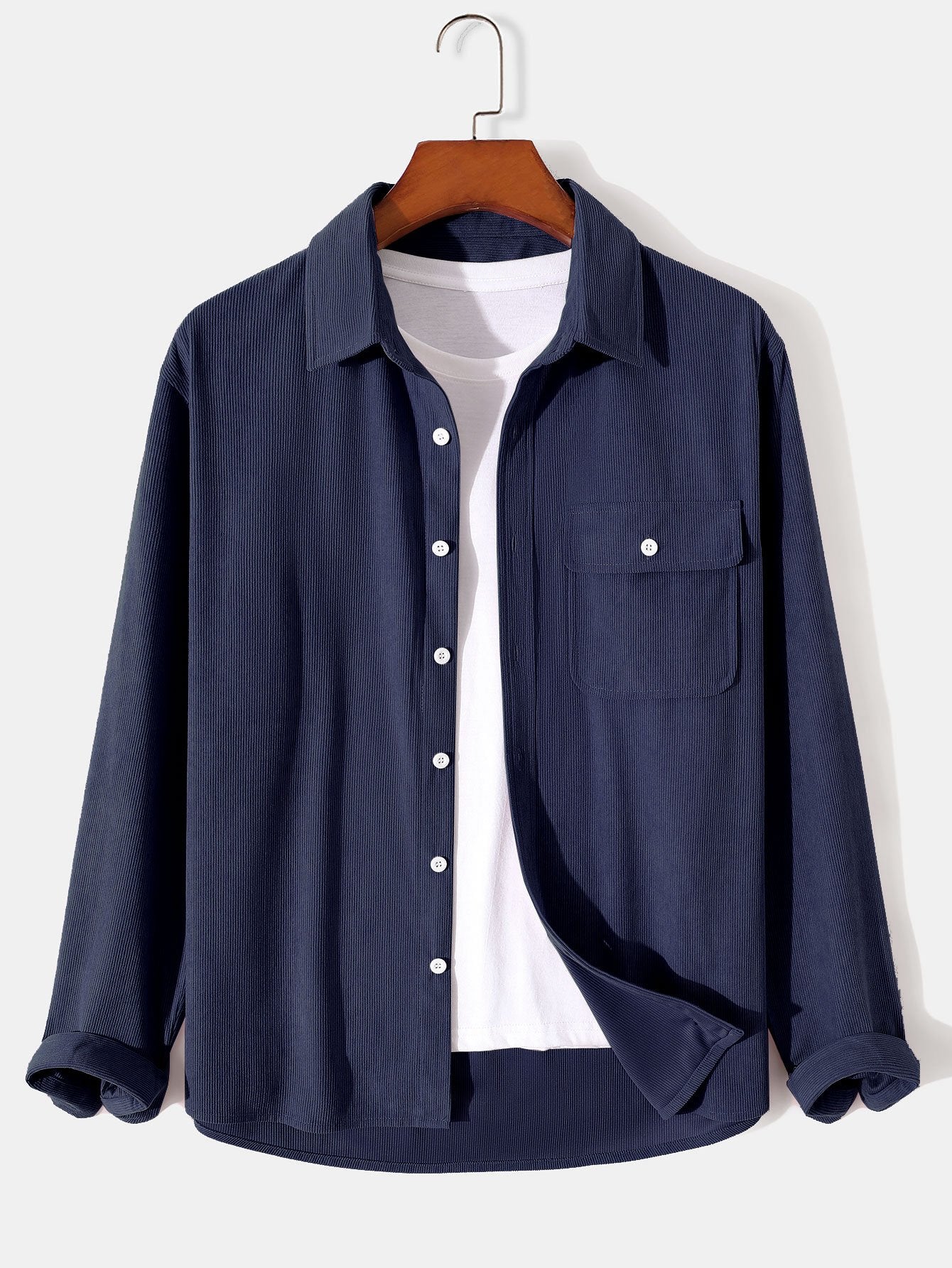 Long Sleeve Flap Pocket Corduroy Shirt