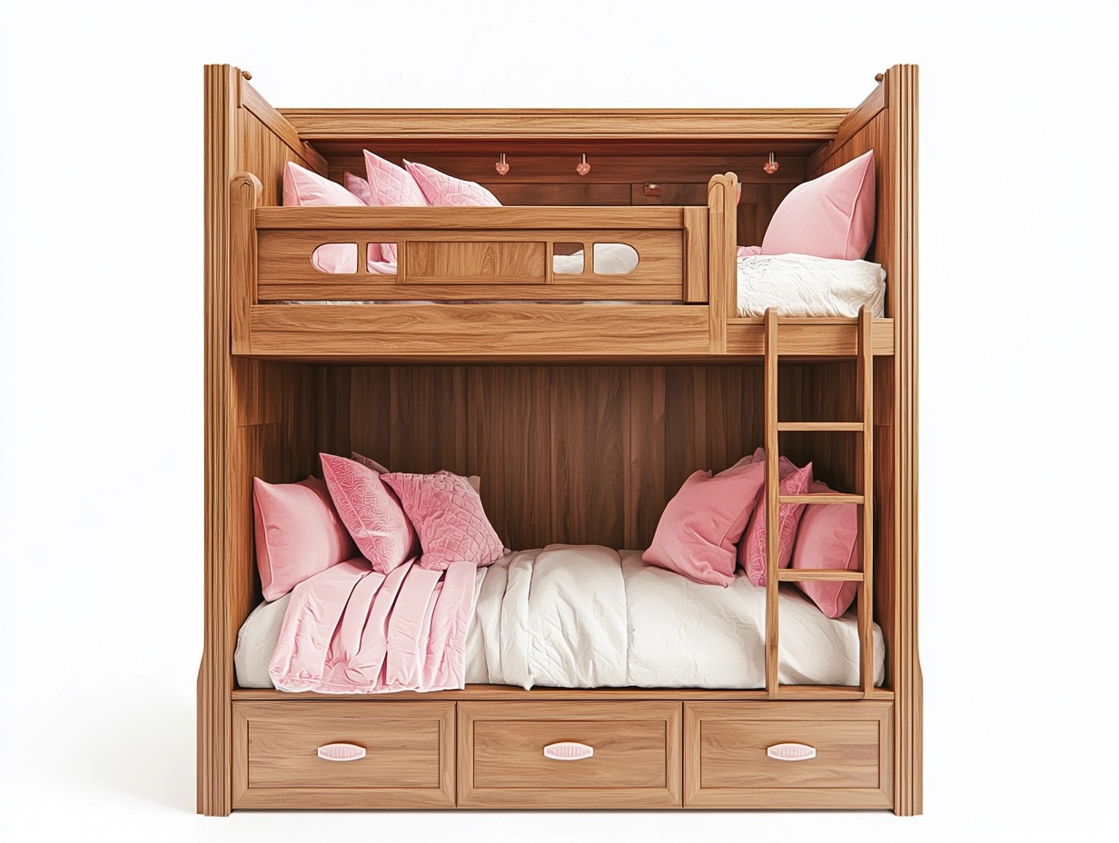 Litera de madera para dormitorio infantil 200x100 cm con cajones de almacenamiento estilo moderno color natural zm8555239