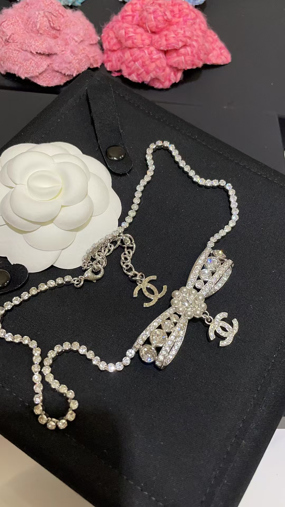 Chanel Rhinestone Strass Bowknot Pendant Necklace - Original Replica Club