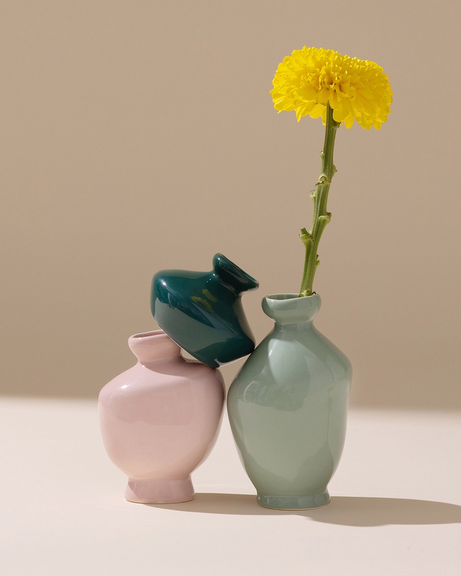 Mino Vase S 3er-Set dunkelgrün lila salbei