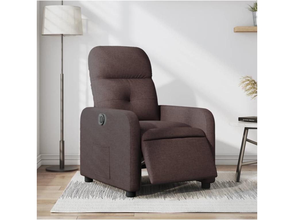 Sillón reclinable eléctrico tela marrón oscuro