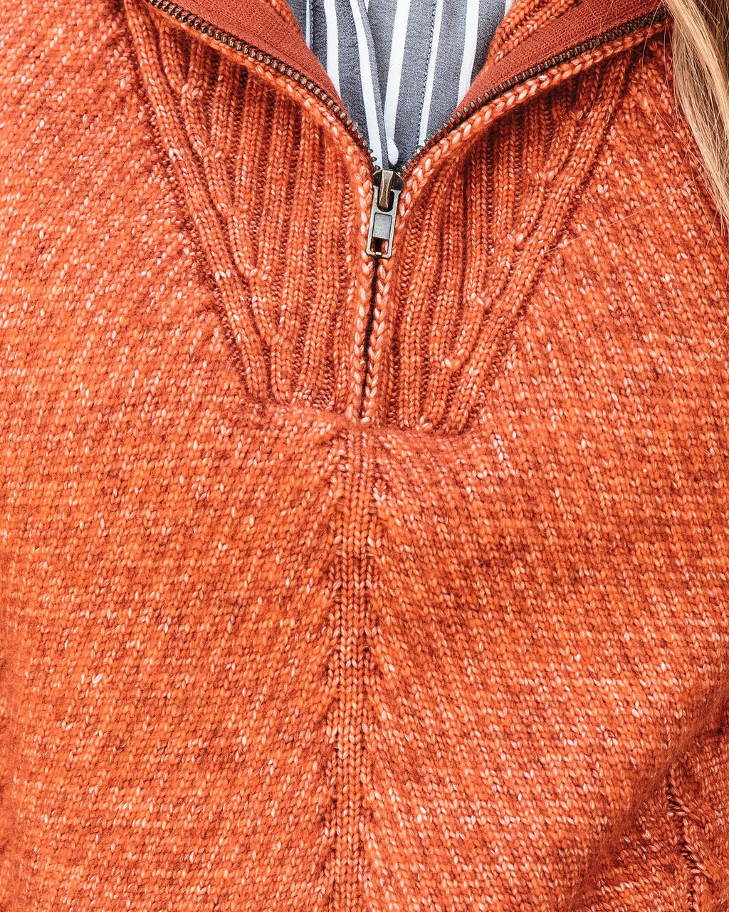 Fall Thrills Cable Knit Half Zip Pullover Sweater - Rust - Se7enfashion