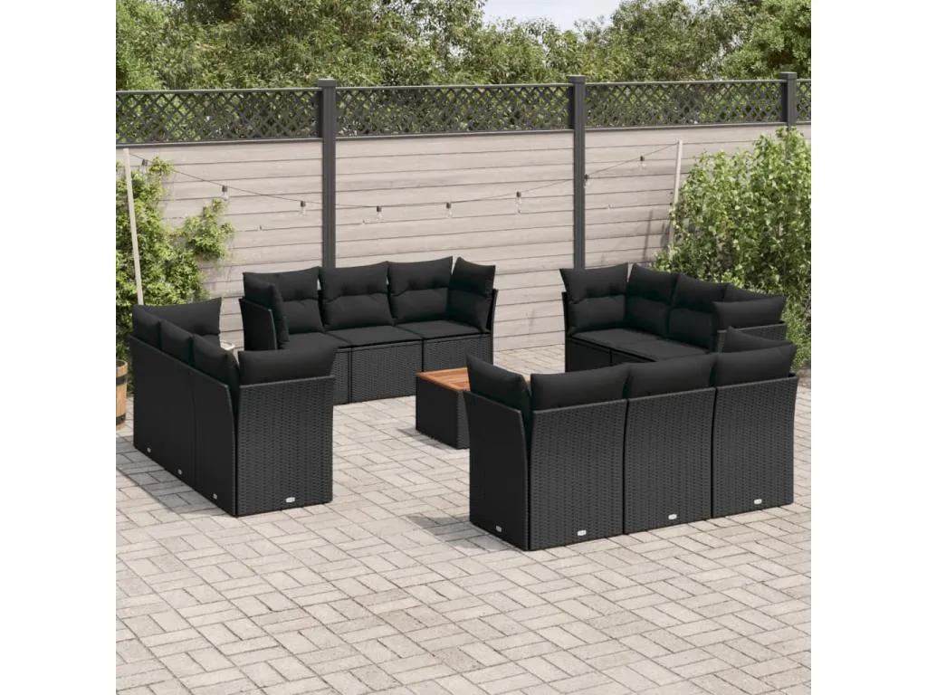 Set de sofás de jardín y cojines 13 pzas ratán sintético negro 93023xfgl