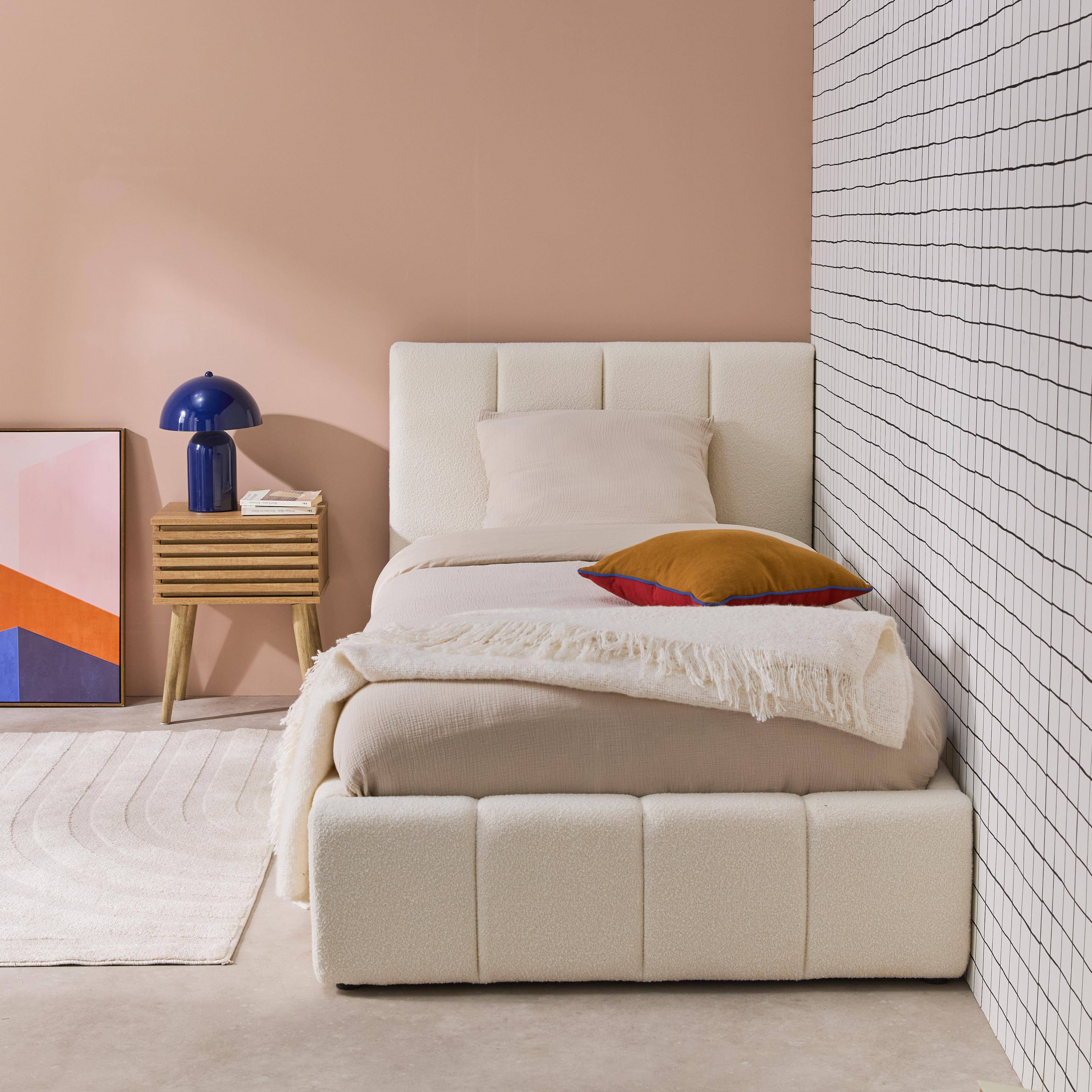 Lex - Cama baúl con somier de láminas y cabecera 90x190cm, acabado en borreguito
