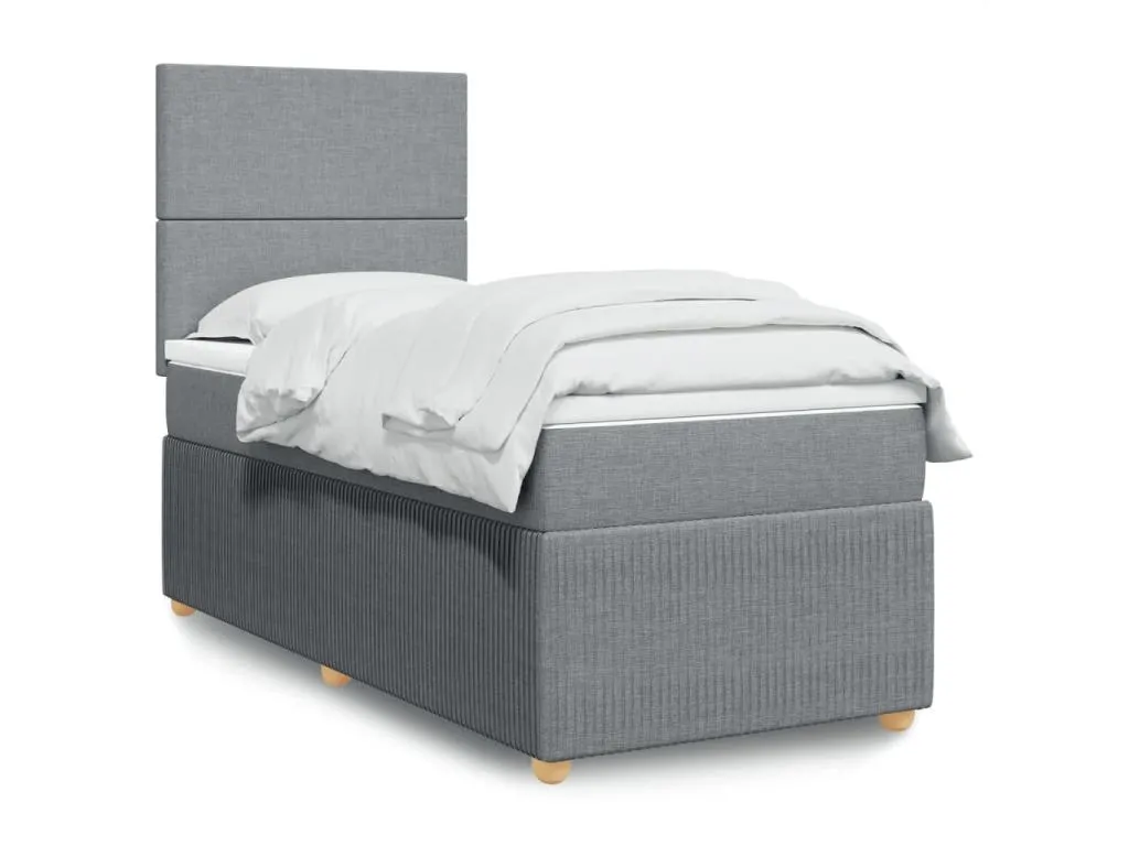 Cama box spring con colchón tela gris claro 100x200 cm idb3519159