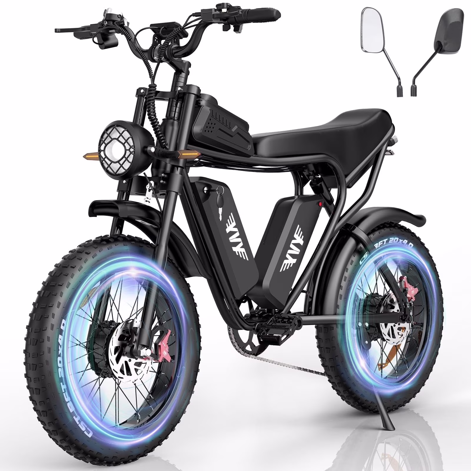 YVY 1500W Electric Bike for Adults, 33MPH 20'' Fat Tire Electric Motorcycle, 48V 20AH Removable Battery, 30 - 60 Miles Mountain Bike UL2849(20Inch-2000W-52V 40AH-37MPH)