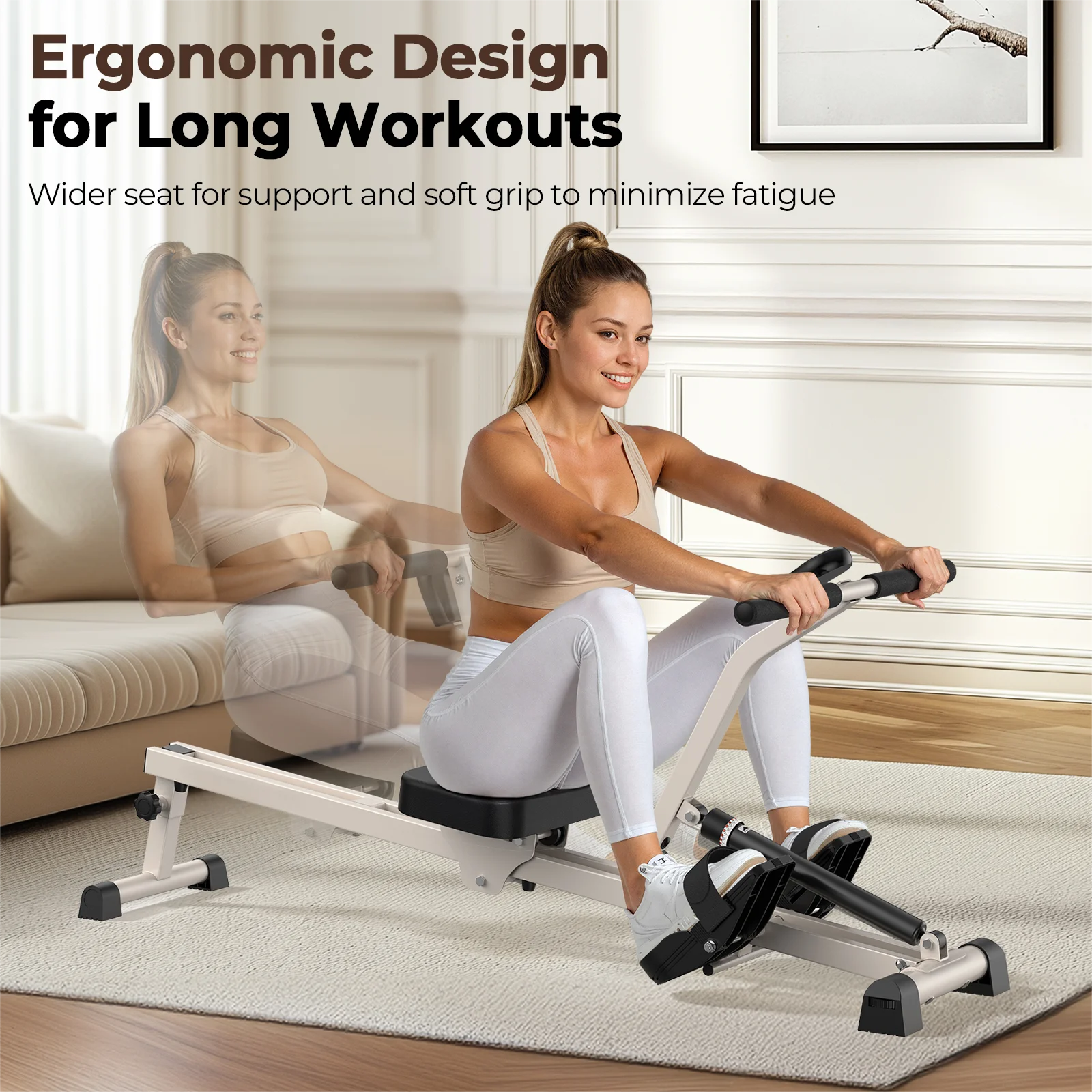 UPGO Rowing Machine Rower Exercise for Home Cardio Workouts, 12 Adjustable Resistance, Includes Digital Monitor and Comfortable Seat Cushion - Image 7
