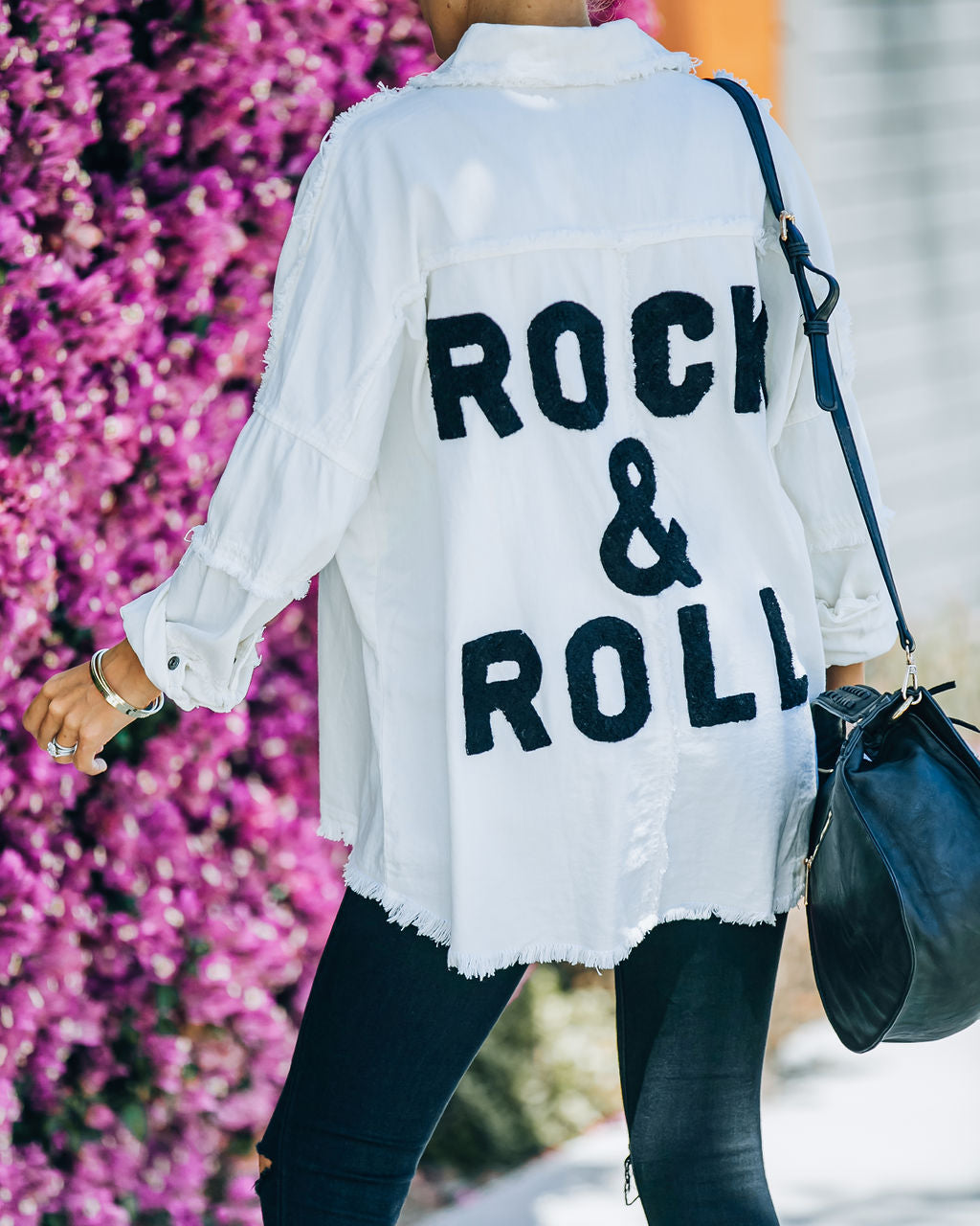 Cotton Rock & Roll Frayed Utility Jacket - White - SALE - Se7enfashion