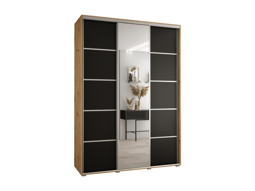 ARMARIO DAVOS 5 DE PUERTAS CORREDERAS 235,2/170/45 3 puertas (Artisan/Negro/Plata)