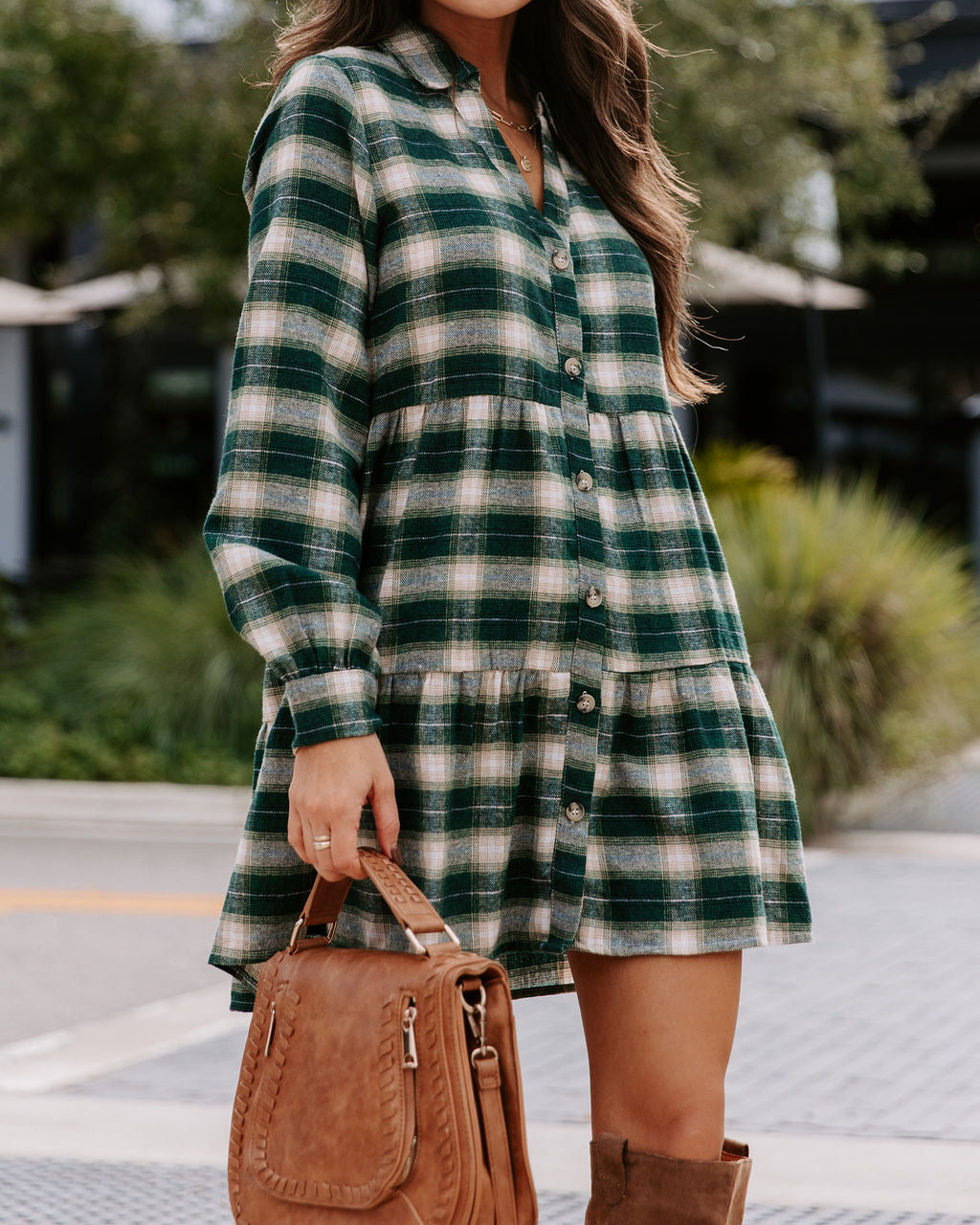Faithful One Plaid Babydoll Dress - Green - Se7enfashion