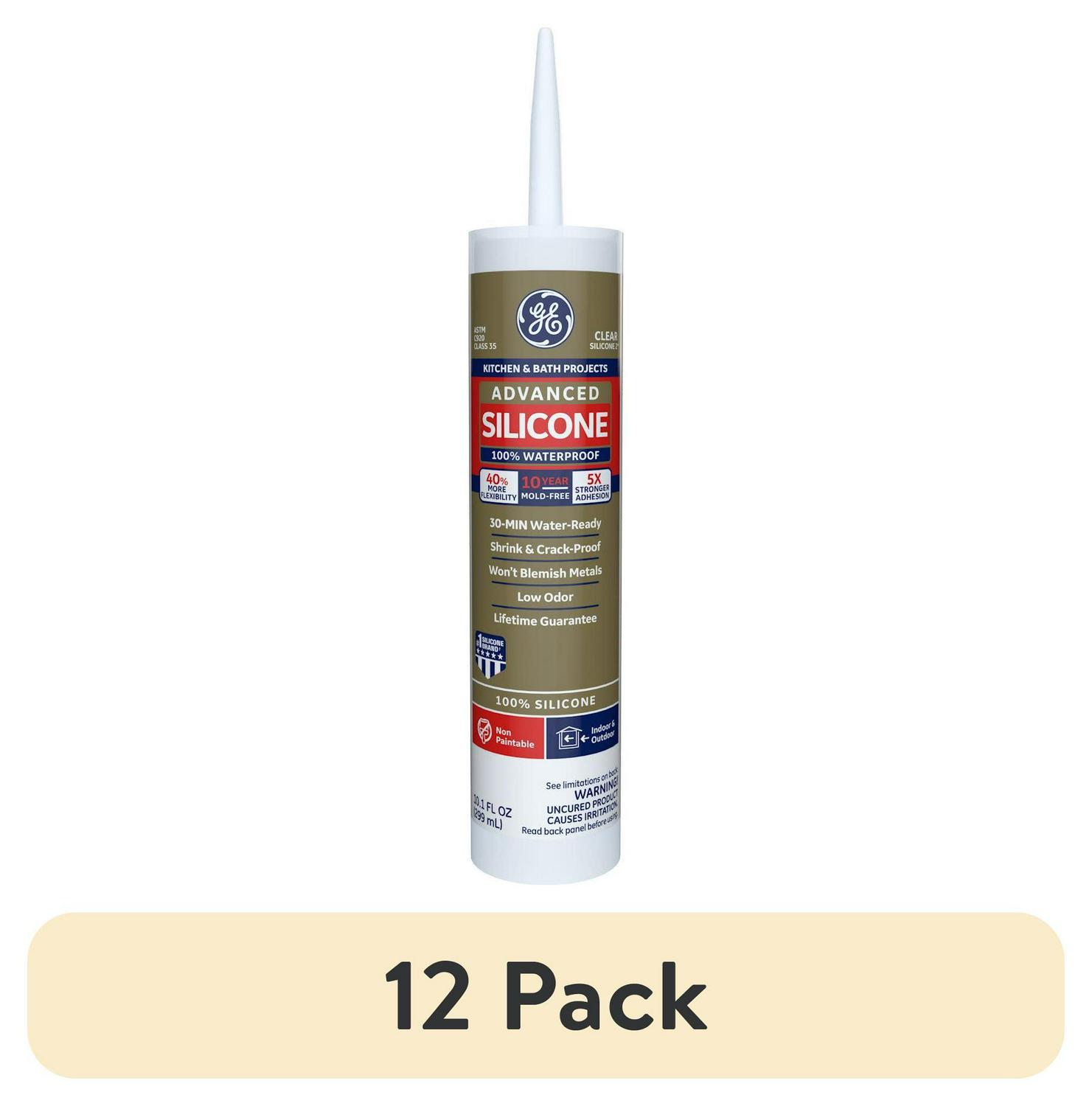 (12 Pack) GE Advanced Silicone Kitchen Bath Sealant. Pack of 1. Clear 10.1 Fl Oz Cartridge