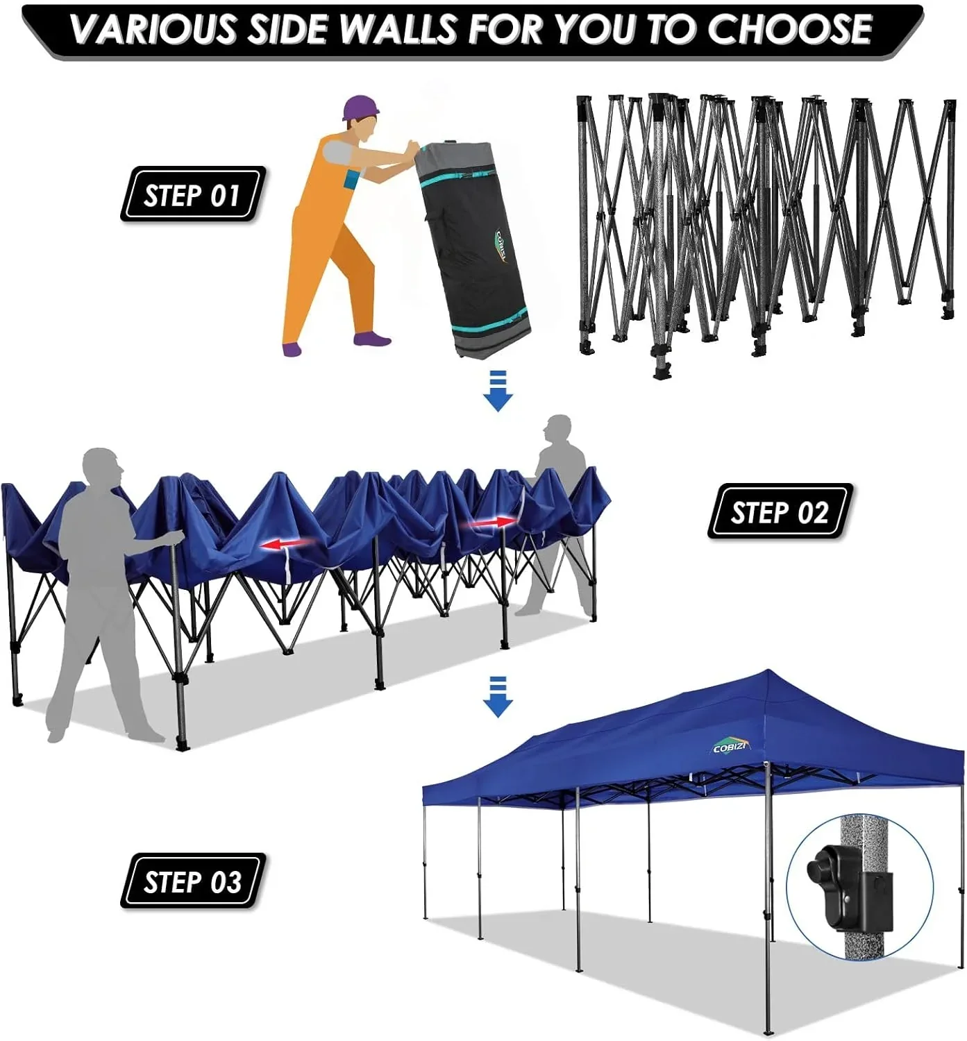 COBIZI 10x20 Heavy Duty Pop up Canopy Tent 6 sidewalls Commercial Canopy Wedding Party Tents