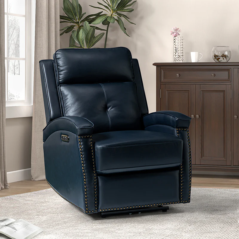 WAYFAIR Stefan Genuine Leather Power Recliner With Nailhead Trim