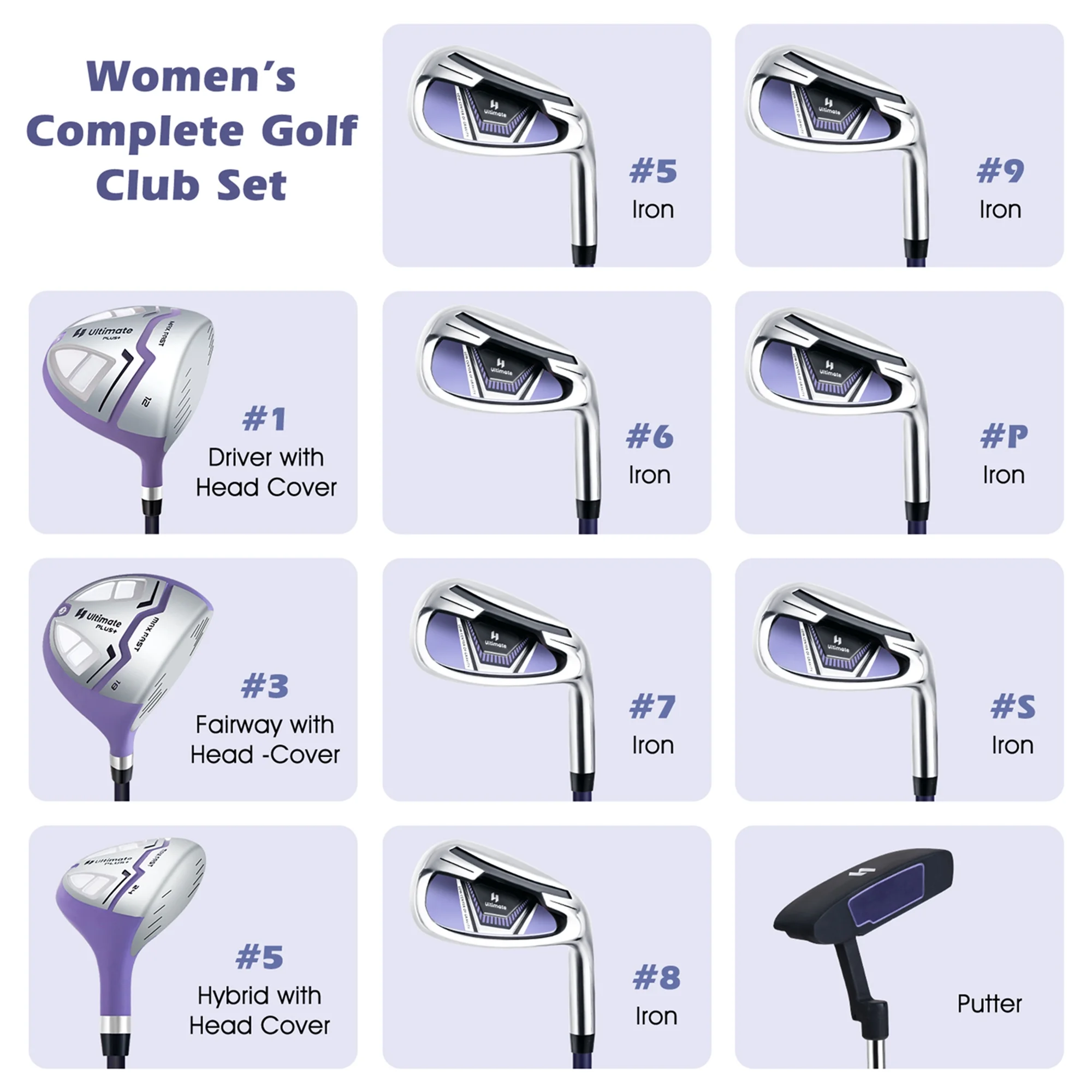 Ultimate Women’s Complete Golf Club Set Golf Club Package Set w/ Rain Hood, Right Hand Purple - Image 9