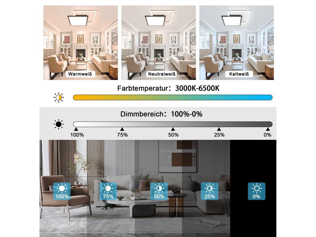 Mubdelu LED - Lámpara de techo, 46 vatios, color negro, lámpara moderna para cocina con brillo ajustable, con diseño de cielo estrellado - Diseño para dormitorio, oficina de trabajo, hotel, oficina.