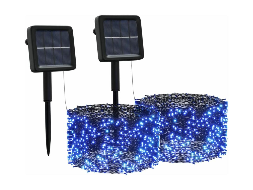 Luces solares 2 uds 2x200 LED Azul Interior Exterior