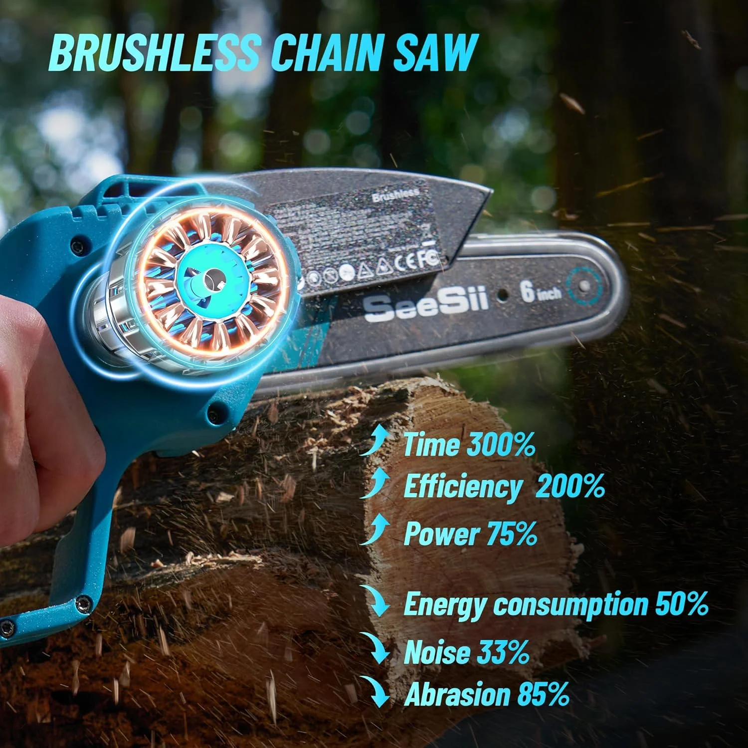 Seesii 2-in-1 Cordless Pole Saw, 6 Inch Brushless Pole Chainsaws Mini Handheld Chainsaw with 2x 4.0Ah 21V Batteries, 2x Chains, Auto Oiler, 16FT MAX Extension Pole for Tree Trimming - Image 5