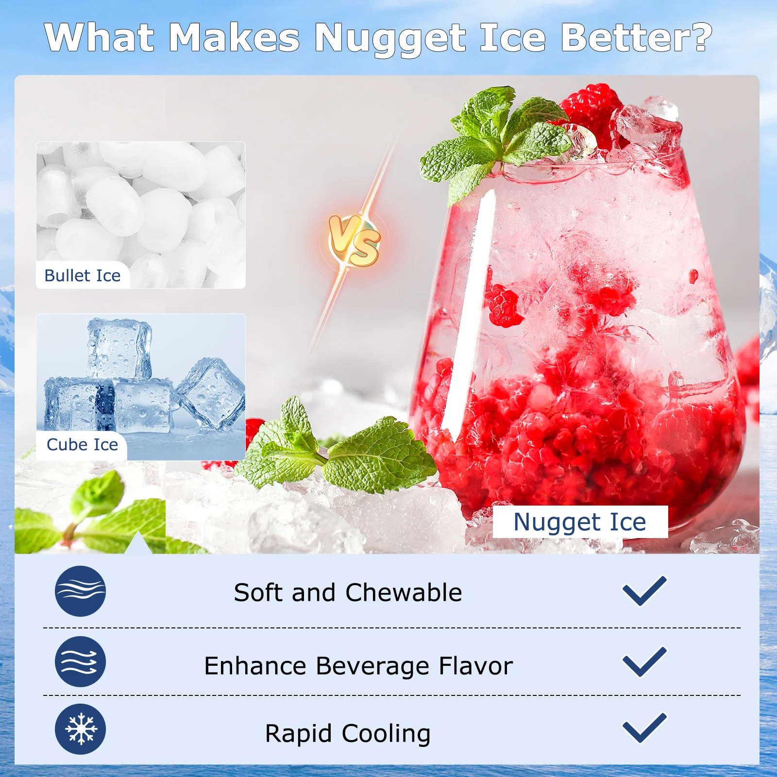 Eletriclife Under Counter Nugget Ice Maker with Self-Cleaning and 24H Timer