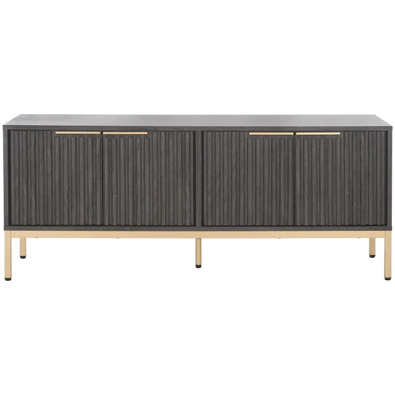 Mid Century TV Stand with Tambour Doors and Storage Drawers