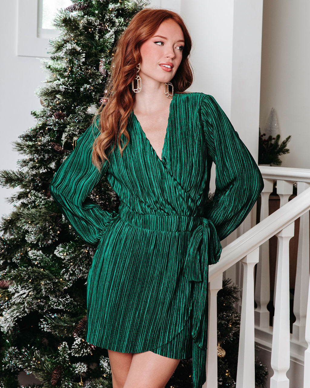 Beyond Imagination Plisse Wrap Mini Dress - Pine - Se7enfashion