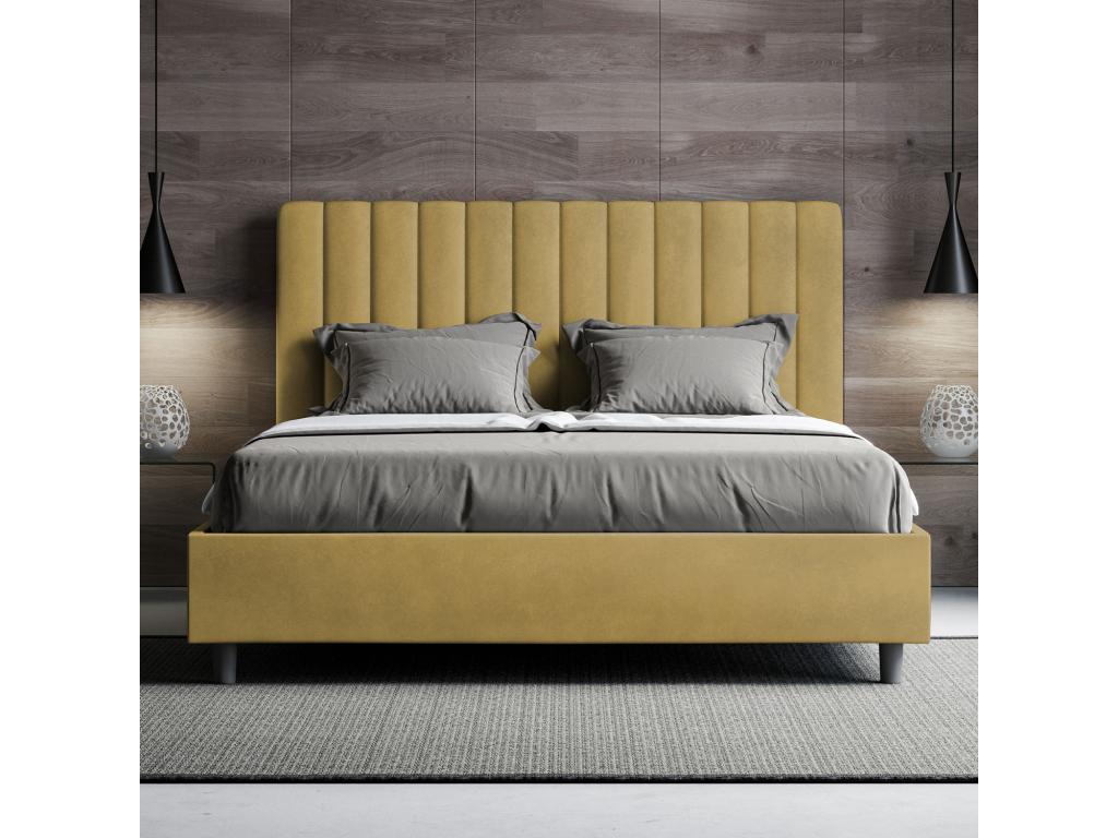 Cama doble con almacenaje acolchada 140x200 microfibra ocre Agueda