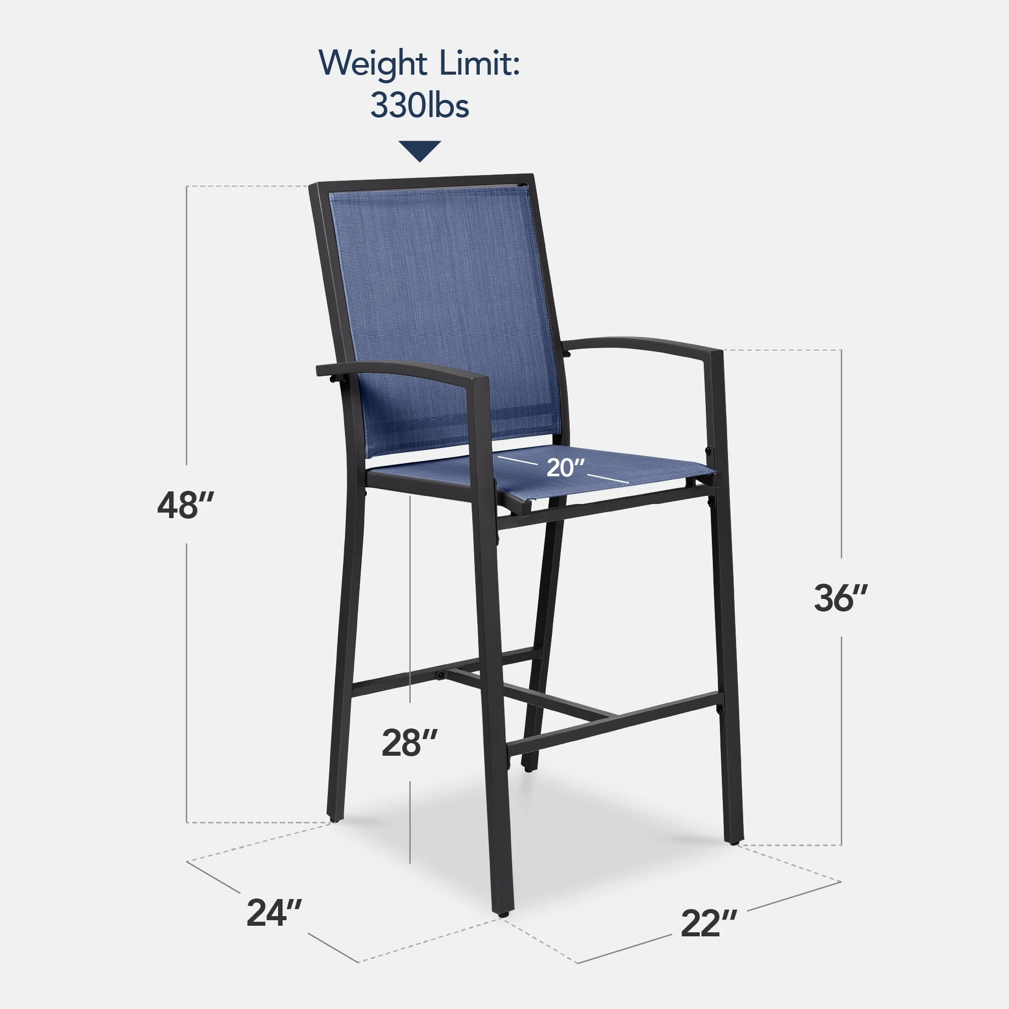 Best Choice Products Outdoor Barstools Set of 2, Bar Height Patio Chairs w/ All-Weather Mesh - Black/Black - Image 22