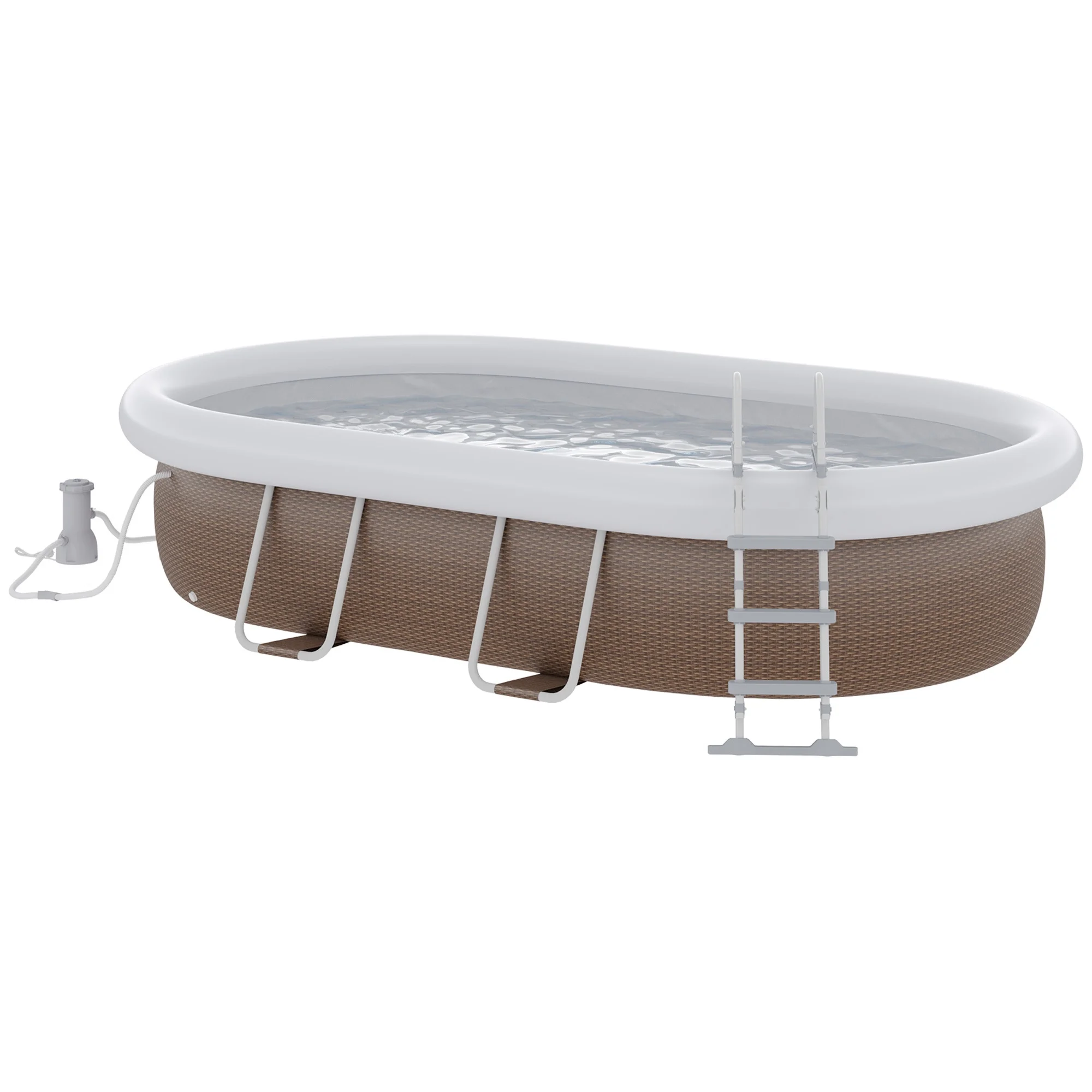 Outsunny Above Ground Swimming Pool, Semi-Inflatable Frame Pool, Brown - Image 2