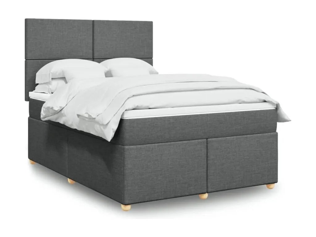 Cama box spring con colchón tela gris oscuro 160x200 cm wzy3520542