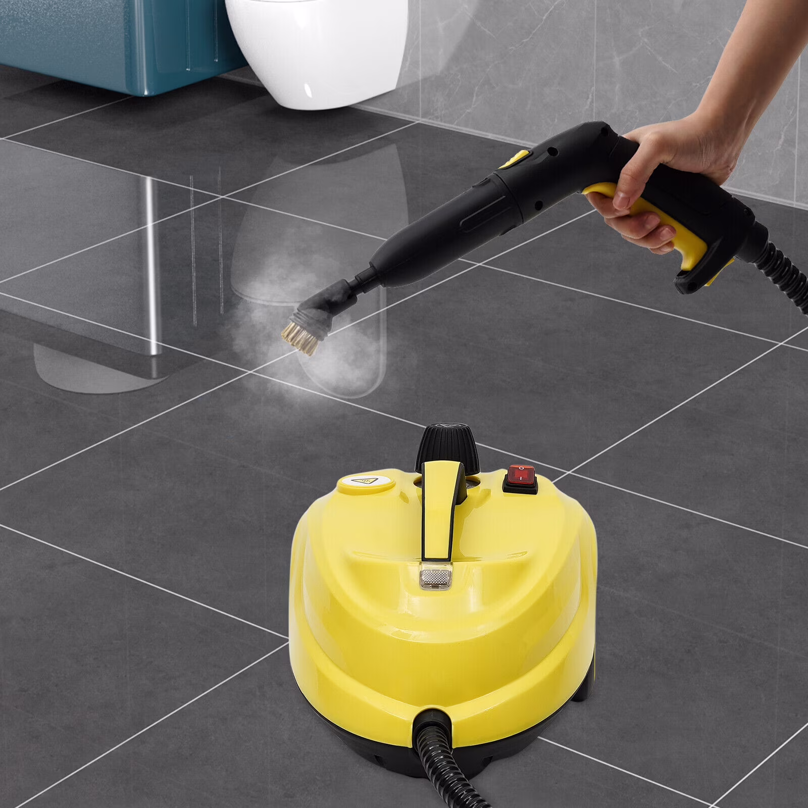 2000W 1.8 L/60.87 oz High - Pressure Steam Cleaner Multipurpose Handheld Steam Cleaner Portable Yellow 5 Bar/72.5PSI