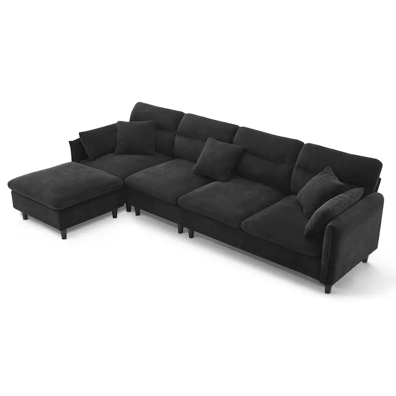 110-Inch L-Shaped 5-Seater Sectional Sofa with Removable Ottoman, Cloud Chenille Fabric, and 5 Cushions
