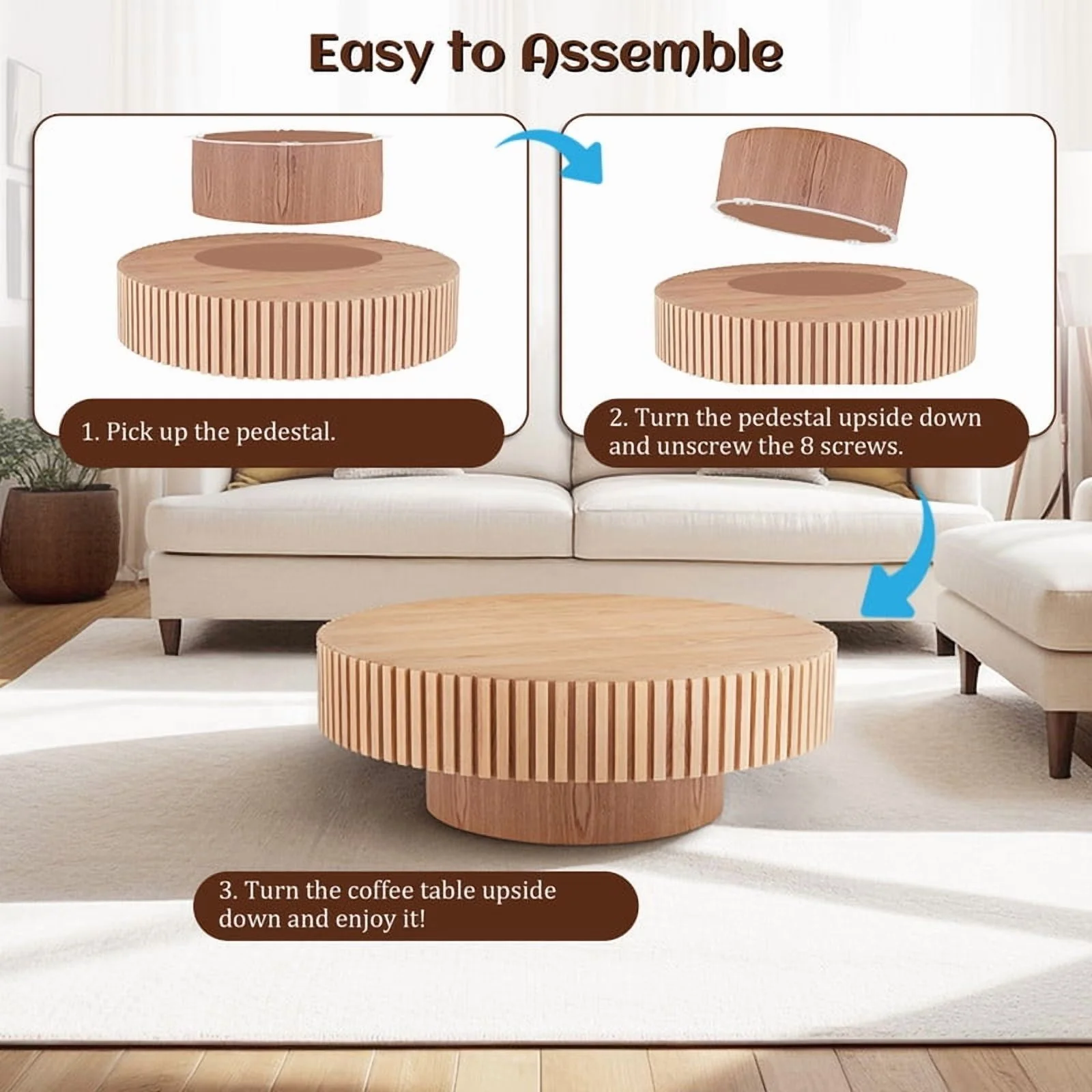 FFH 43.7 inch Oval Coffee Table for Living Room,Handcraft Rustic Corner Coffee Table Nature Wood Relief Sturdy Pedestal for Apartmen,Side Table Centre Table,Nature Wood - Image 41