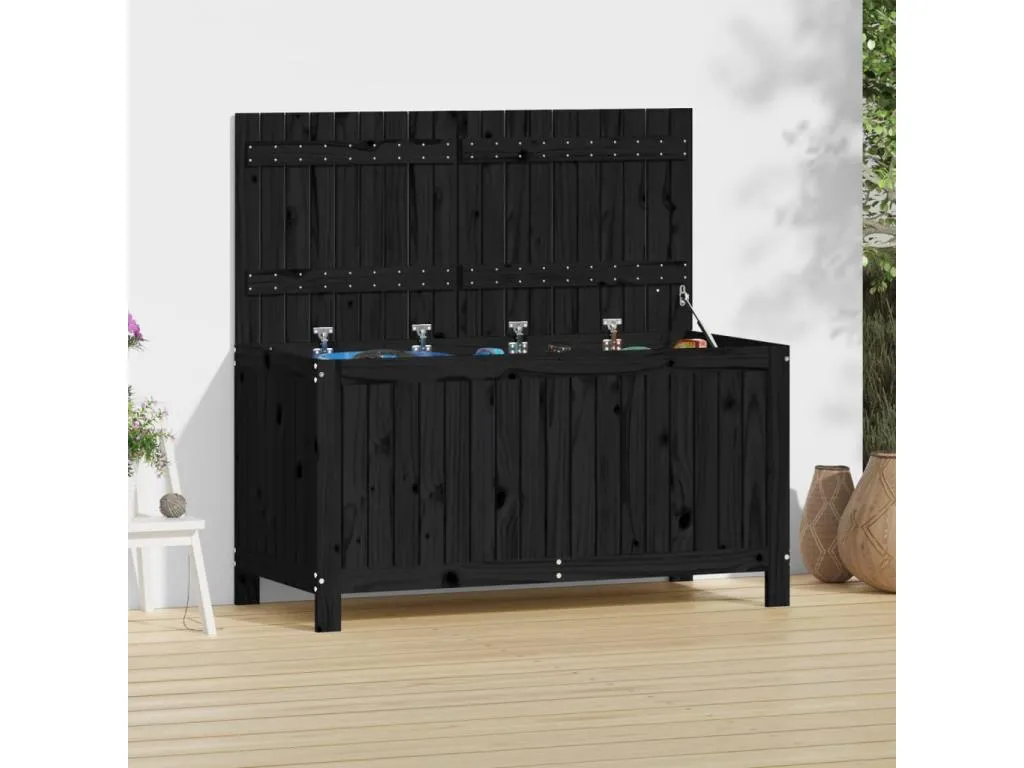 Caja de almacenamiento de jardín negro 121x55x64 cm madera maciza de pino uvb3613047
