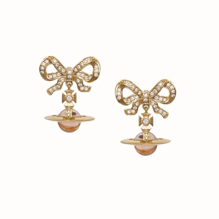 Vivienne Westwood Bowknot Crystal Saturn Earrings - Original Replica Club