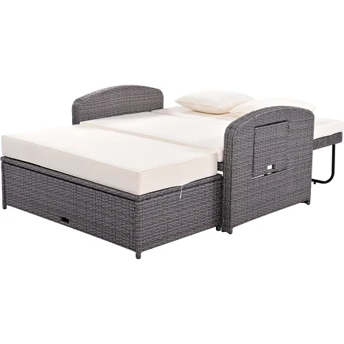 Harper & Bright Designs Rattan Outdoor Double Lounge Chaise 2-Person PE Wicker Outdoor Patio Sunbed with Canopy Cover for Backyard Garden Balcony, Beige+Black - Image 25