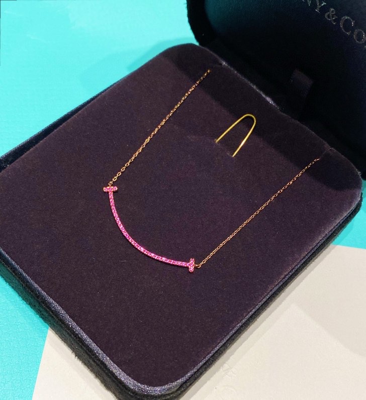 Tiffany Rose Gold Chain Pink Diamond Smile Necklace - Original Replica Club