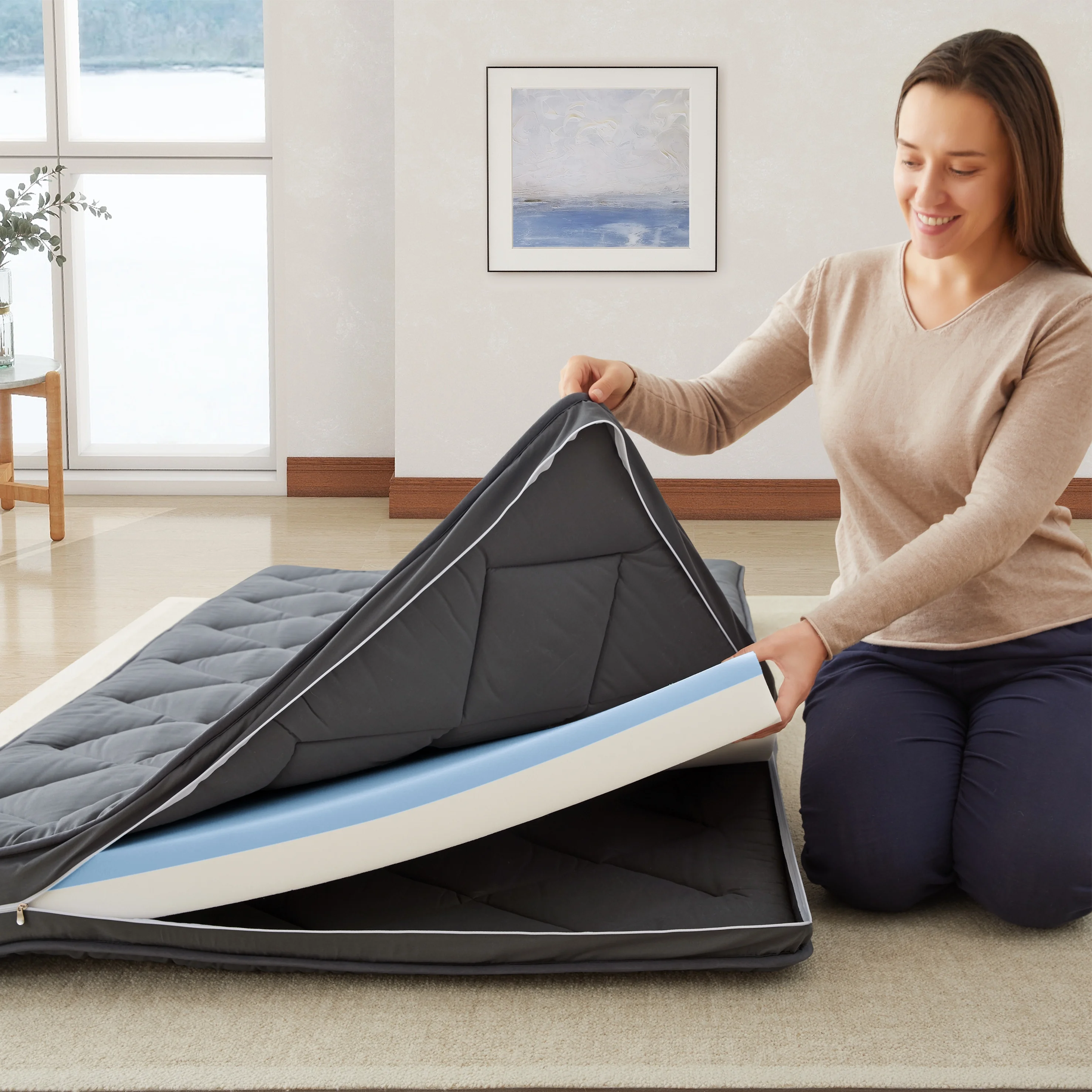 Jamdok 4Inch Floor Mattress,3-Layer Structure,Narrow Twin Size Gel Memory Foam,Removable Pillow Top Cover,Roll up Cot Mattress Topper,Portable Sleep Mat(75X30X4-) - Image 15
