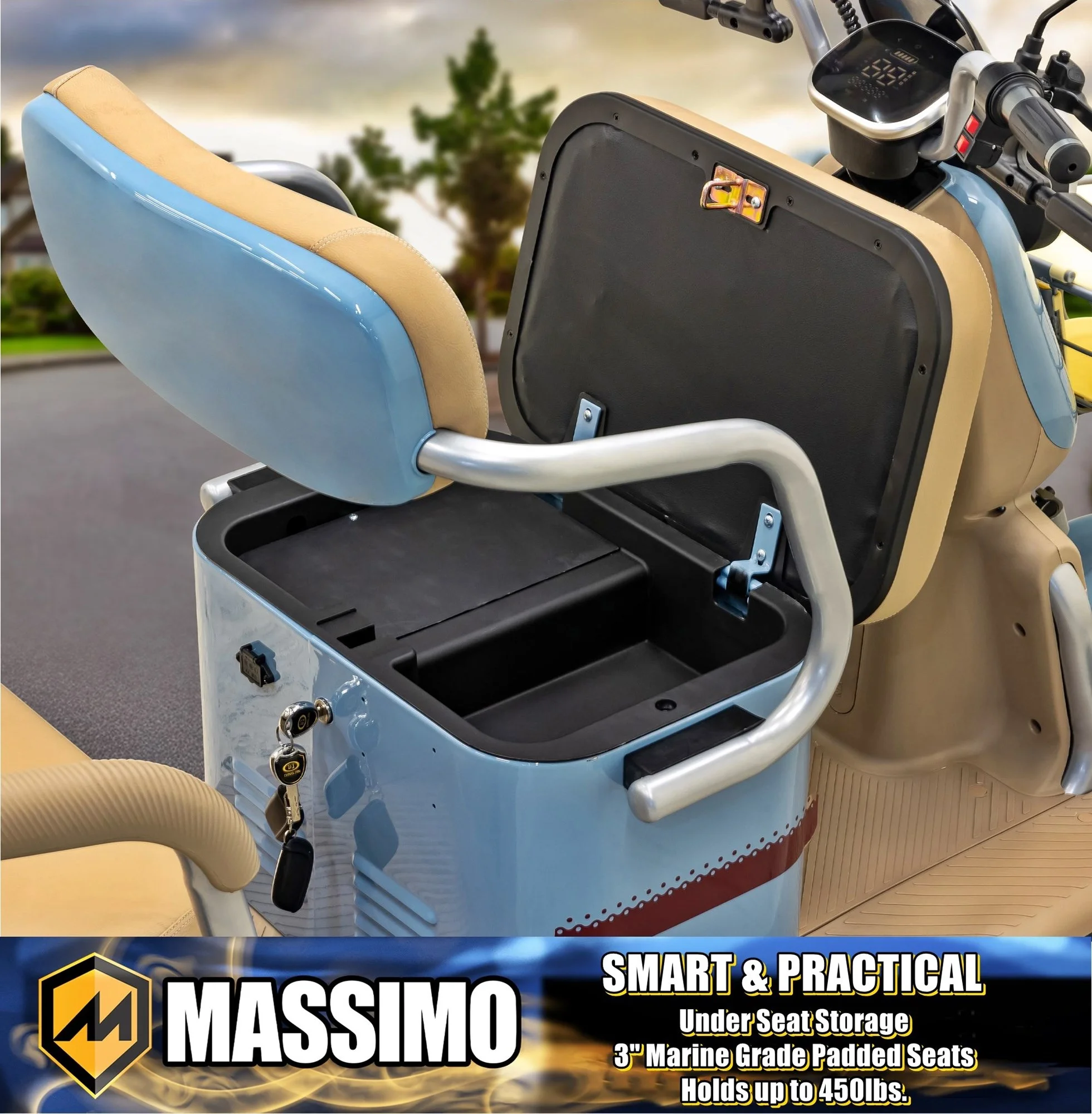 Massimo MGC E-Trike 3-Wheel Electric Cart – 17 MPH, 2-Seater Adult Scooter – Blue - Image 17