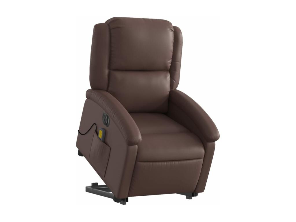 Sillón de masaje elevable eléctrico cuero sintético marrón